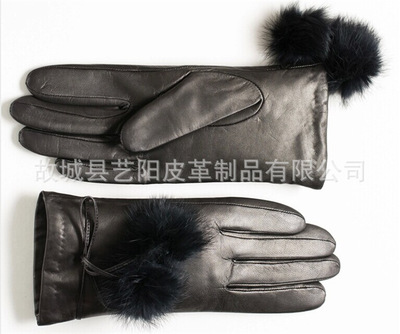 女士高貴大方時(shí)尚休閑保暖系列 2014新款皮毛一體手套廠家直銷